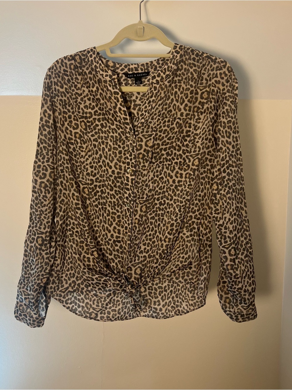 Zac & Rachel Brown and Black Leopard Knot-Front Button-Down Blouse